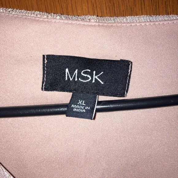 MSK Pink and Gold Pleated Gown with Bishop Sleeves - Picture 2 of 3